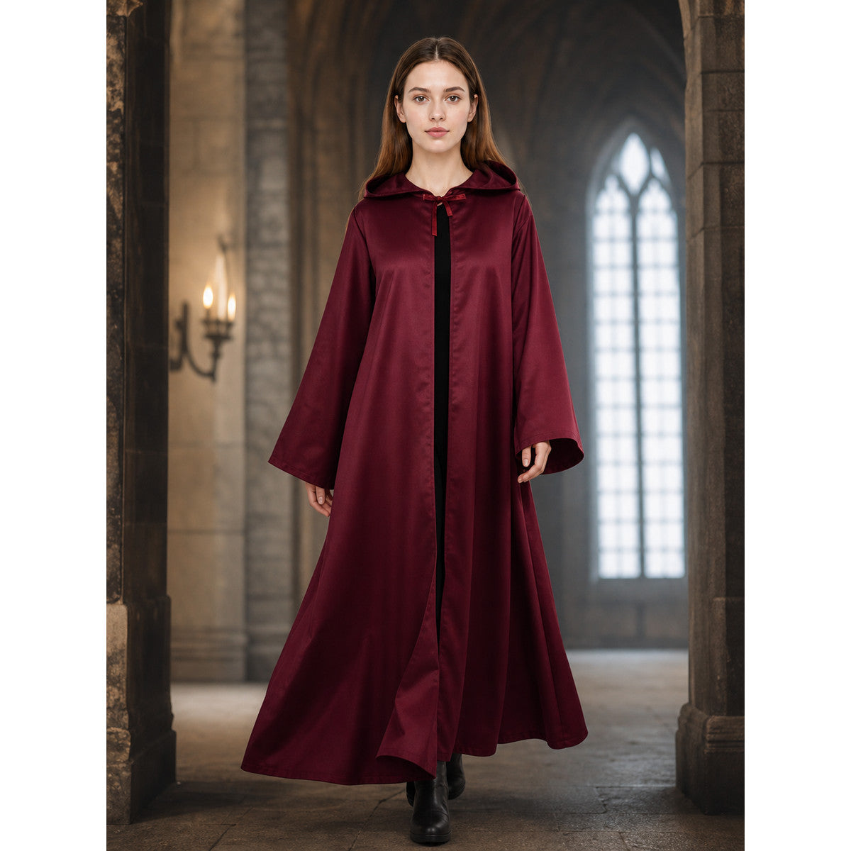 Burgundy Hooded Cape for Cosplay