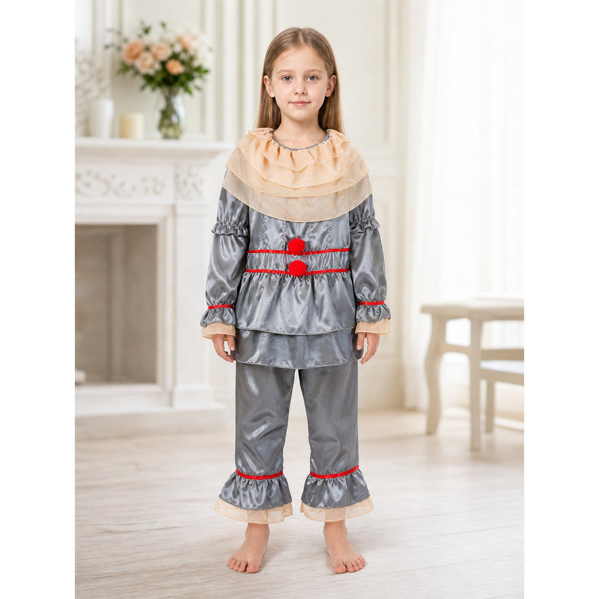 Clown Costume with Ruffles and Red Trim