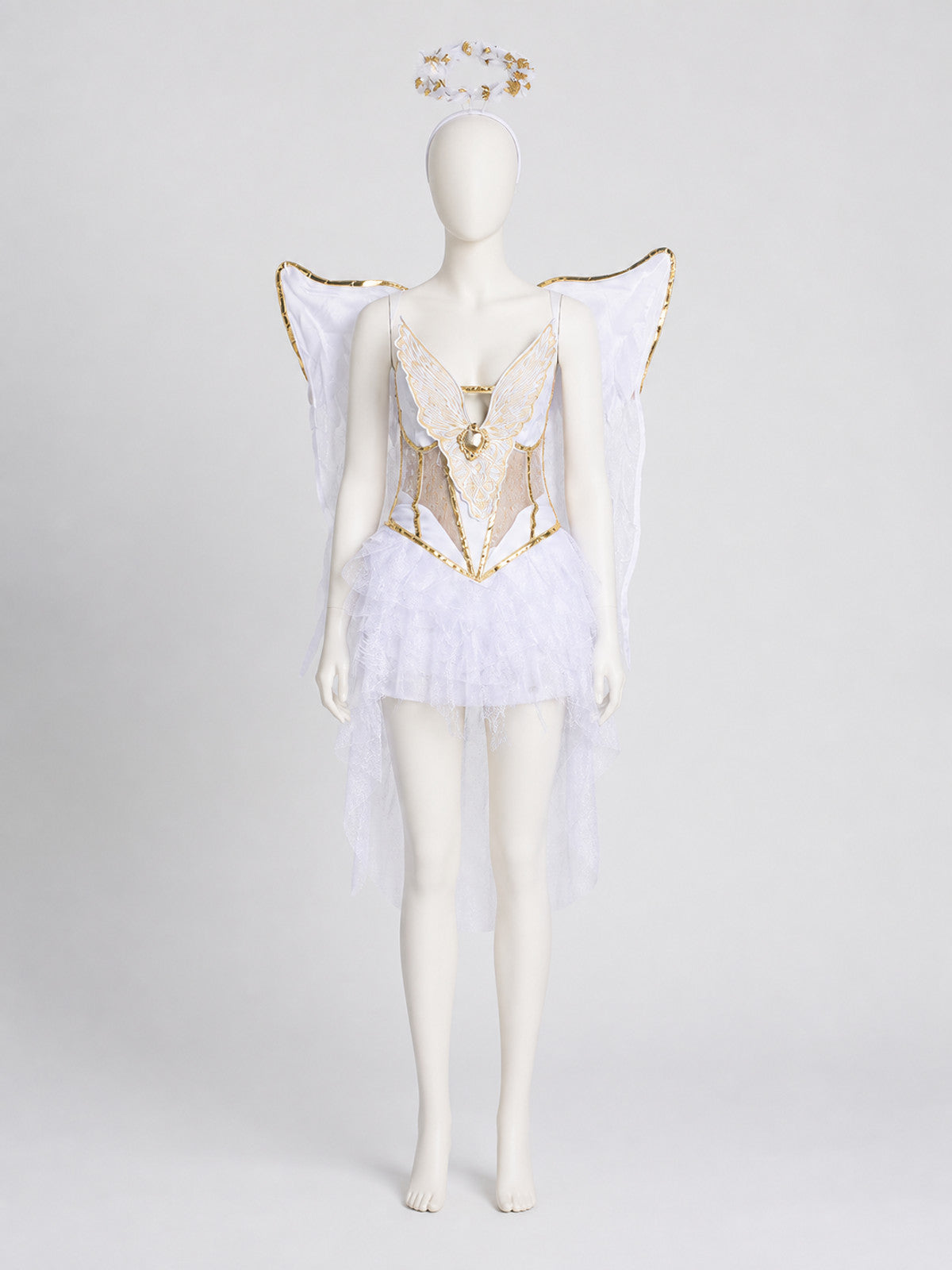 White Angel Costume with Wings and Halo for Halloween, M-XL Costumes detail