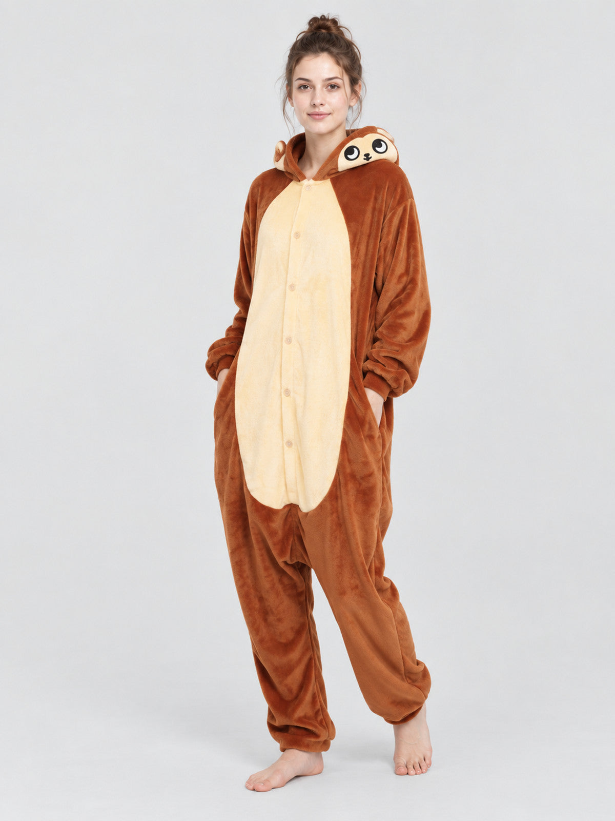 Brown Kigurumi Pajama with Hood, Ears, and Face