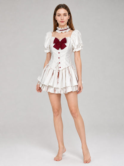 Gothic Cosplay Dress with Bow and Ruffles