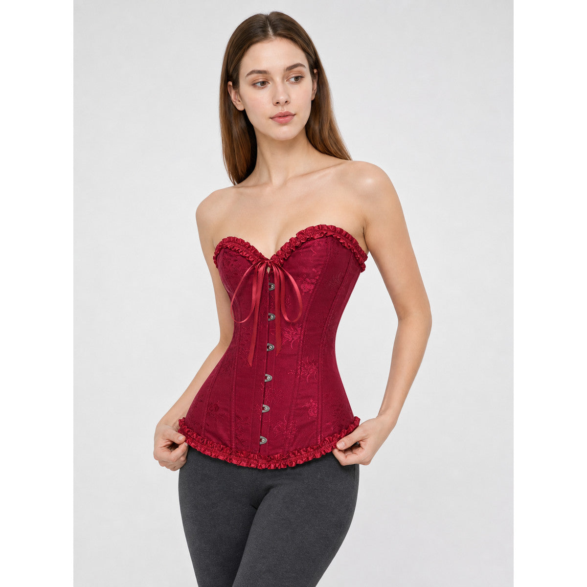 Strapless Corset with Ruffles and Lace-Up Detail