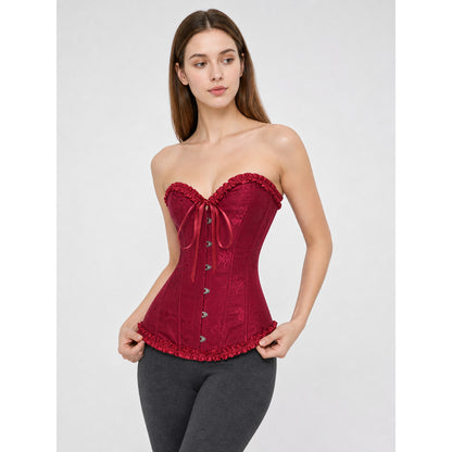 Strapless Corset with Ruffles and Lace-Up Detail