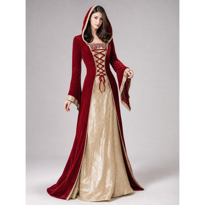 Red Carnival Dress with Hood and Lacing Costume Dresses detail