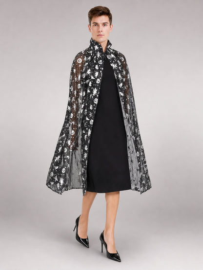 Black Carnival Cloak with a High Collar