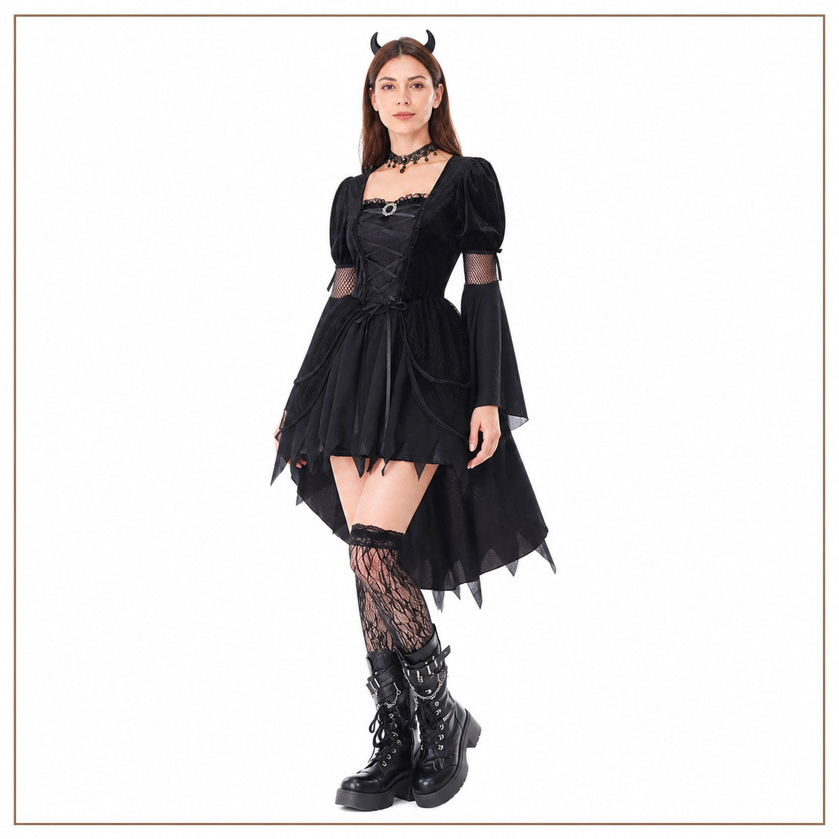 Black Gothic Witch Dress for Halloween and Stage Performances Costume Dresses detail