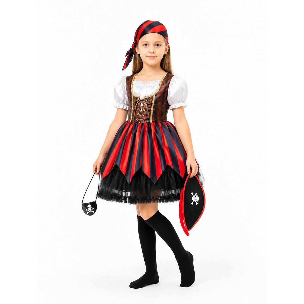 Girls’ Pirate Costume with Dress, Hat, and Eye Patch product detail