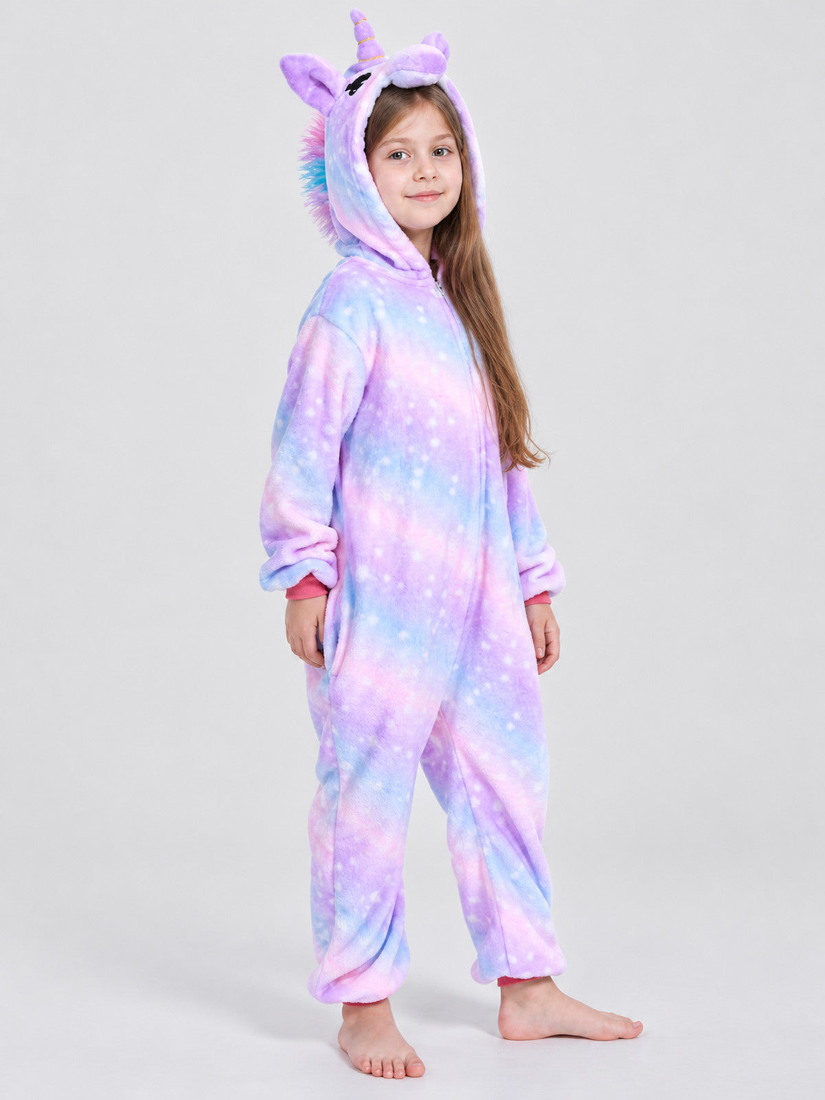 Kids' Hooded Unicorn Pajama Jumpsuit with Mane