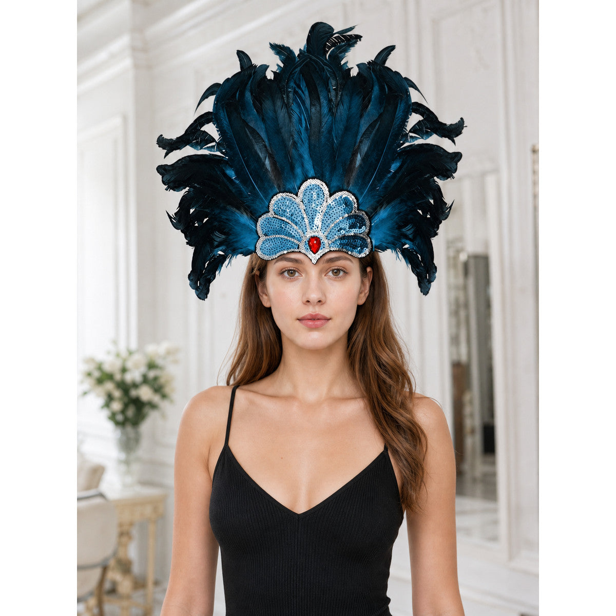 Carnival Feather and Bead Headpiece lifestyle