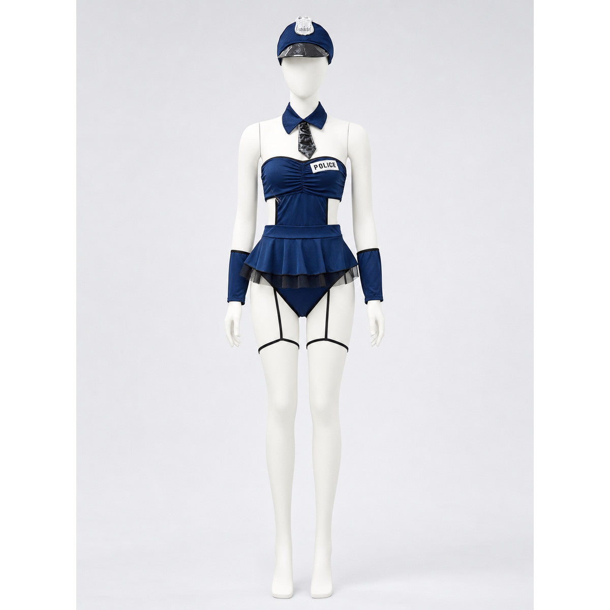 Police Costume with Short Skirt and Cap Costume Headwear detail