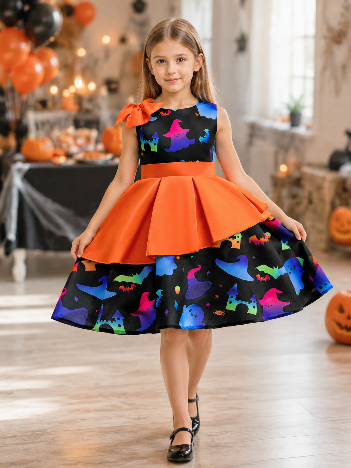 Children's Carnival Dress with an Orange Bow lifestyle view