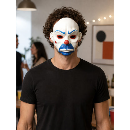 White, Red, and Blue Carnival Clown Mask for Halloween lifestyle view