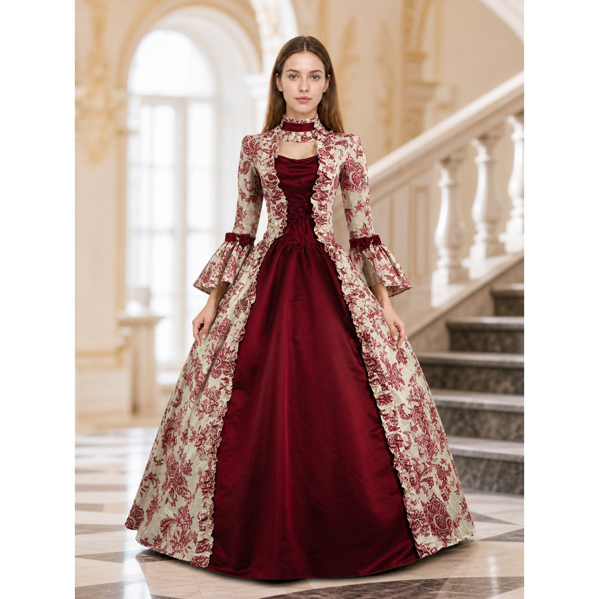 Vintage Dress with an Ornate Pattern and Full Sleeves