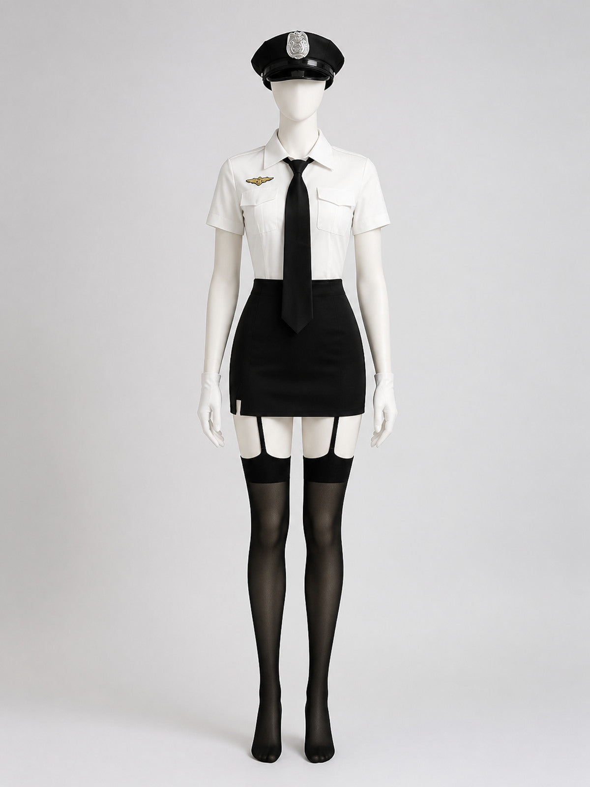 Women's Police Officer Costume Set, White Shirt and Black Skirt with Badge main product view