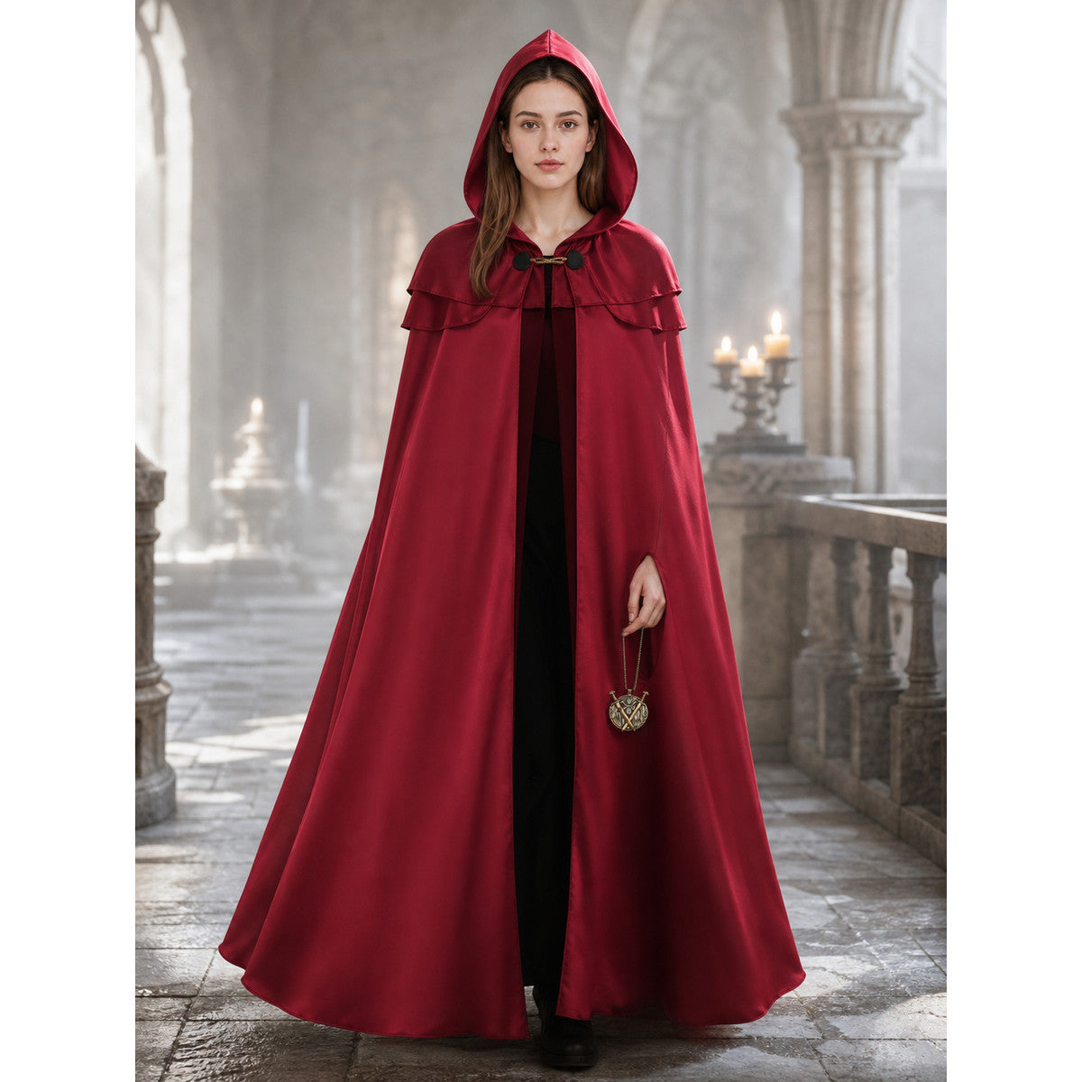Red Hooded Cape Cloak with Pendant