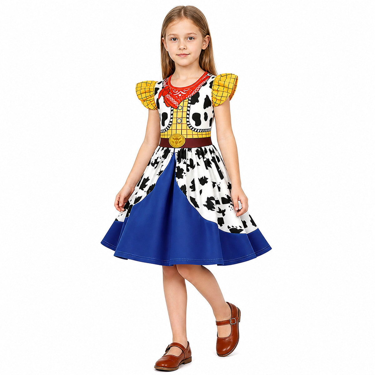 Woody children's dress with cow print and blue skirt Costume Dresses detail