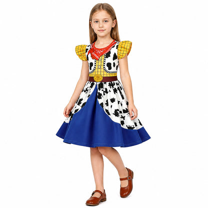 Woody children's dress with cow print and blue skirt Costume Dresses detail