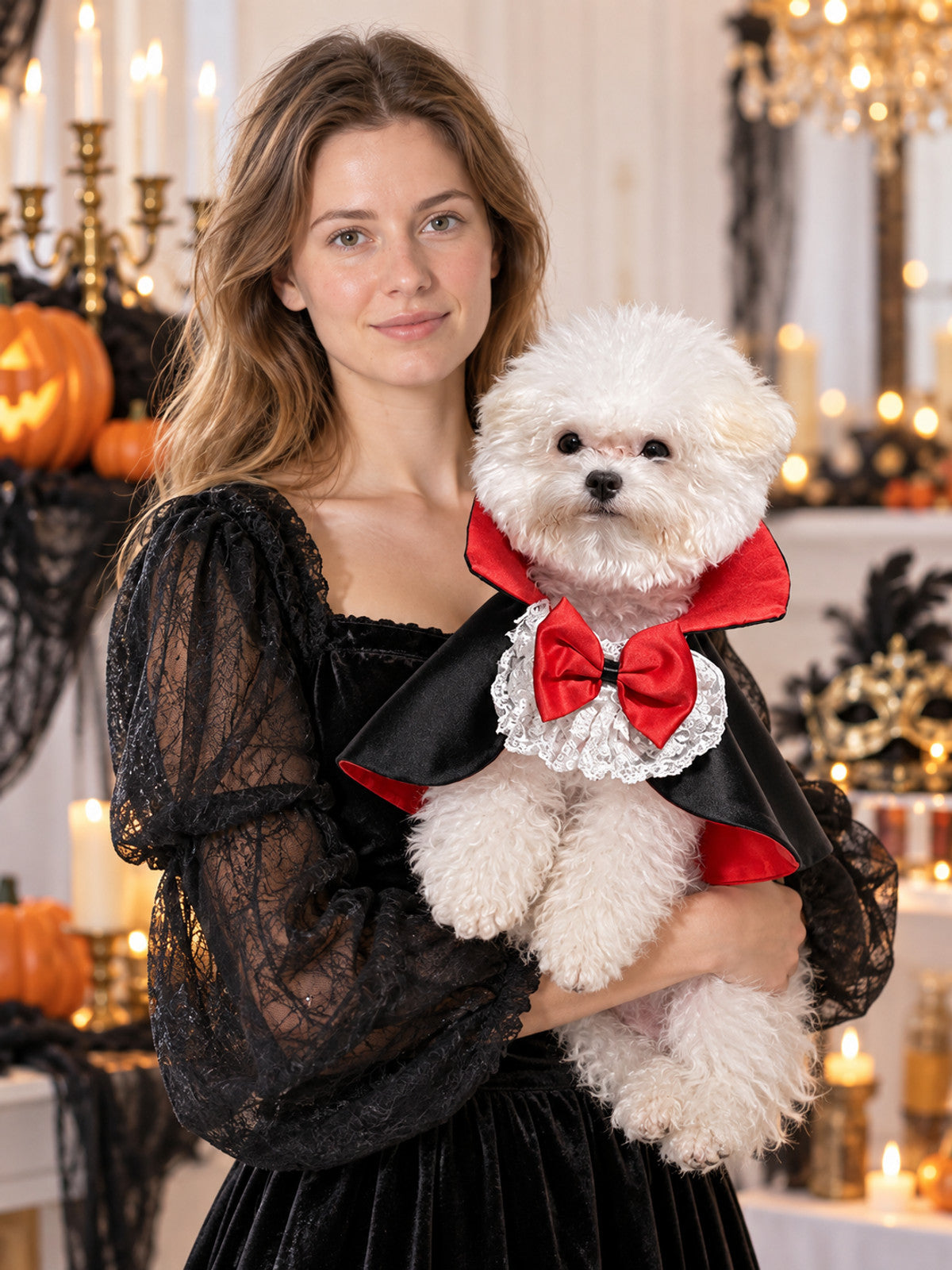 Vampire Cape for Pets with Lace and Bow
