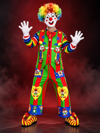 Multicolor Clown Costume with Wig, Mask, and Gloves