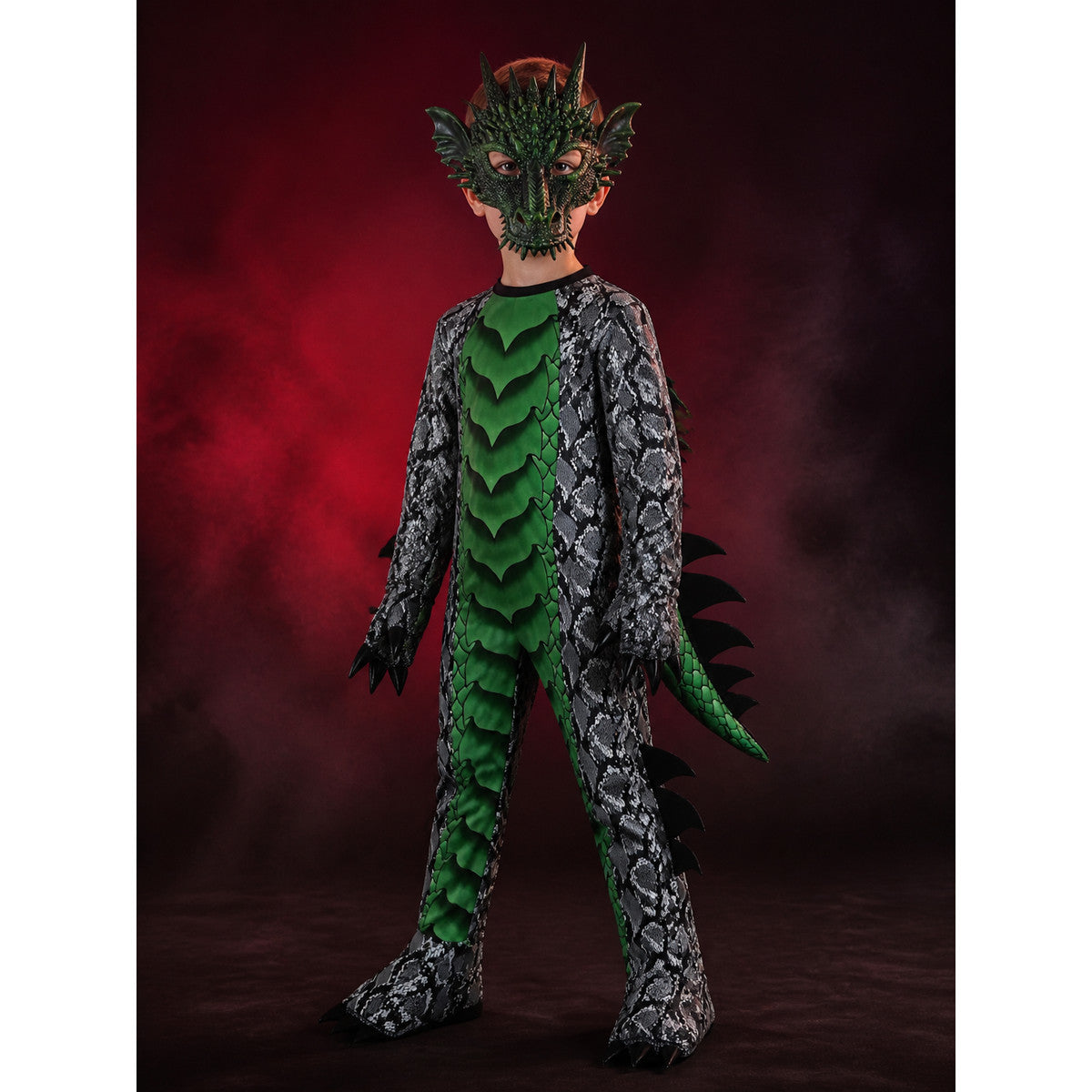 Dinosaur Dragon Jumpsuit Costume With Mask, Wings, Tail And Spikes main product view