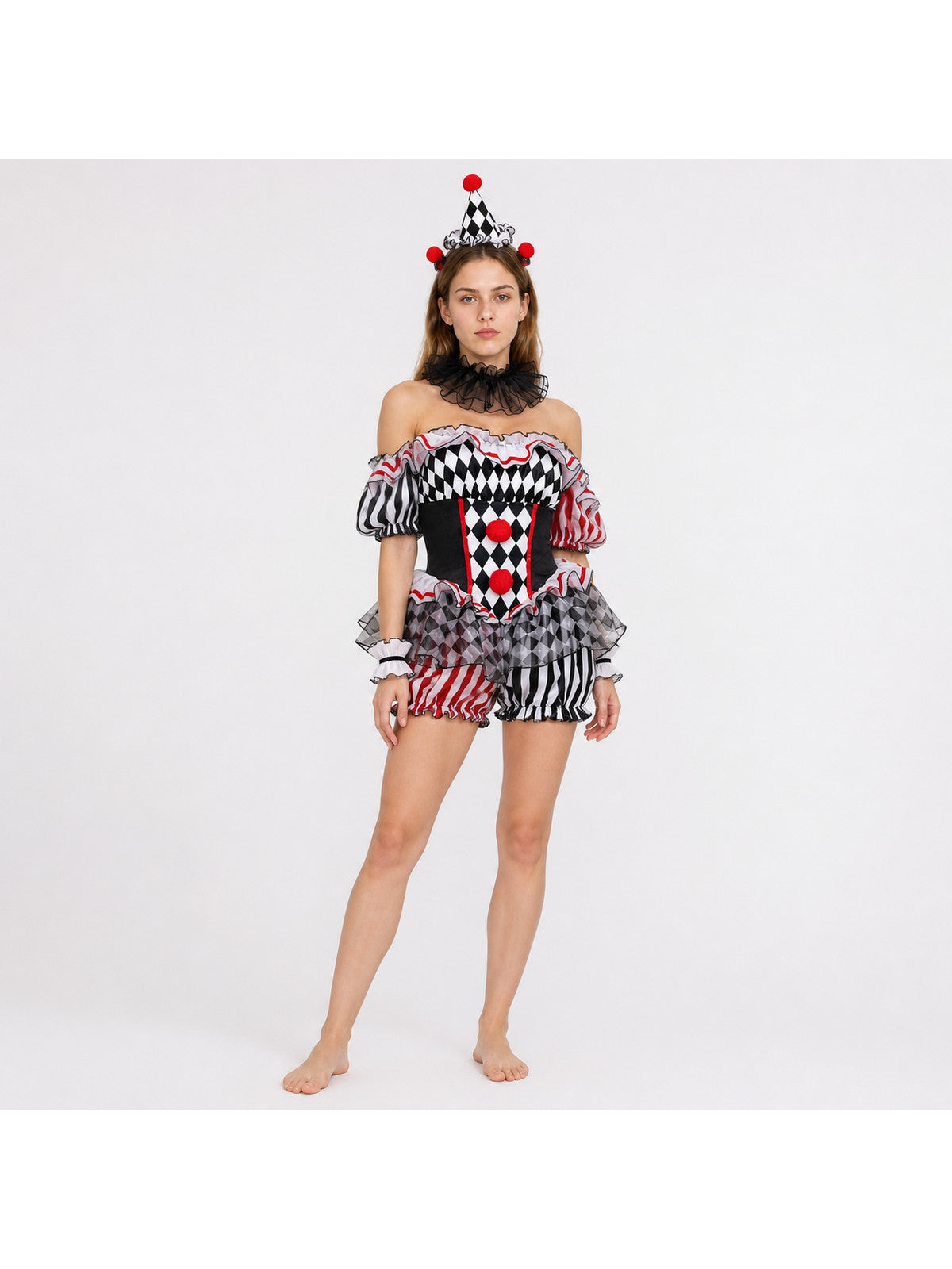 Ruffled Clown Jumpsuit for Cosplay with Flounces