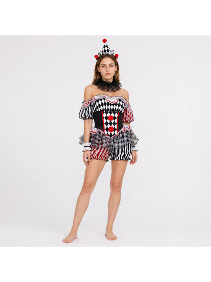 Ruffled Clown Jumpsuit for Cosplay with Flounces