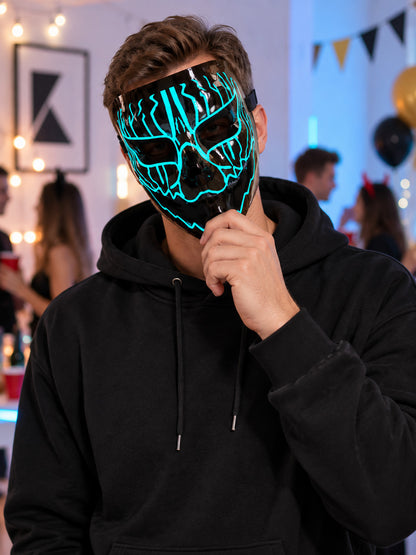 Glowing Full-Face Mask Black with Blue Lines
