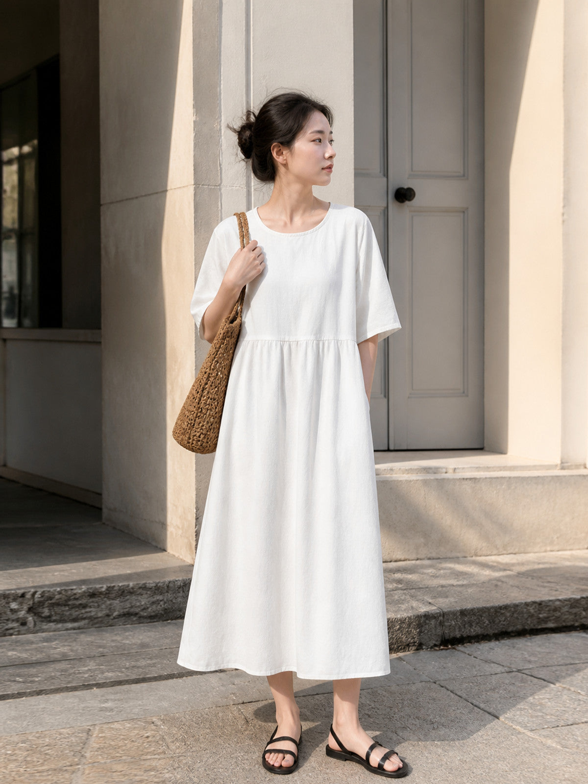 Long A-line Dress with a Round Neckline Costume Dresses detail