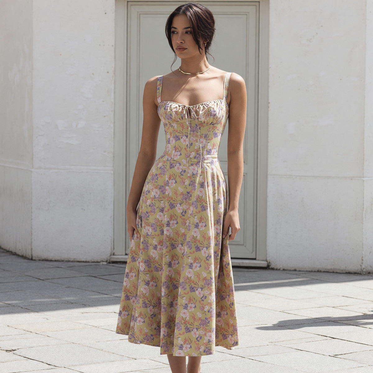 Women's Summer Dress with Straps and Floral Print
