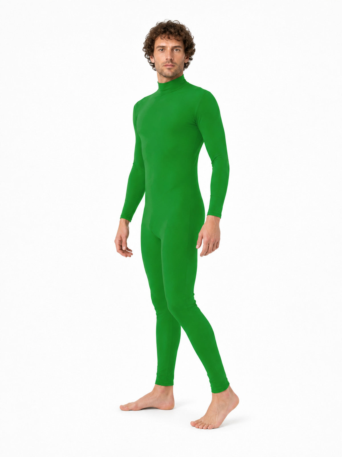 Green Fitted Jumpsuit with a High Collar