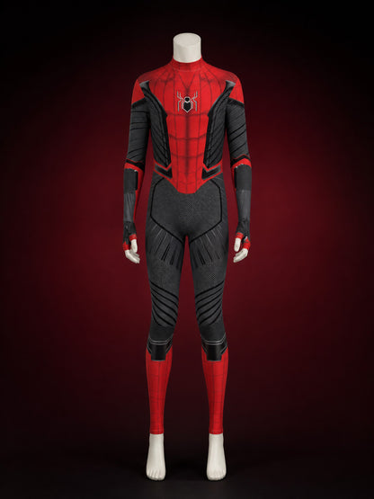 Red and Black Spider-Themed Full-Body Jumpsuit Costume, Head-Covering Design main product view