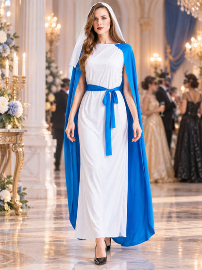 Carnival Costume with White Dress and Blue Cape