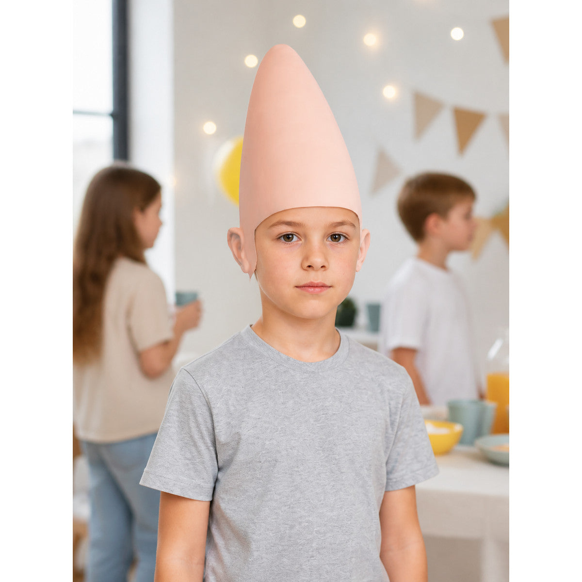 Cone-Shaped Skin-Tone Carnival Mask for Halloween and Cosplay lifestyle view