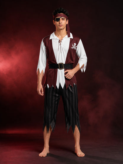 Adult Pirate Costume Set with Shirt, Pants, Headscarf, Belt and Eyepatch main product view
