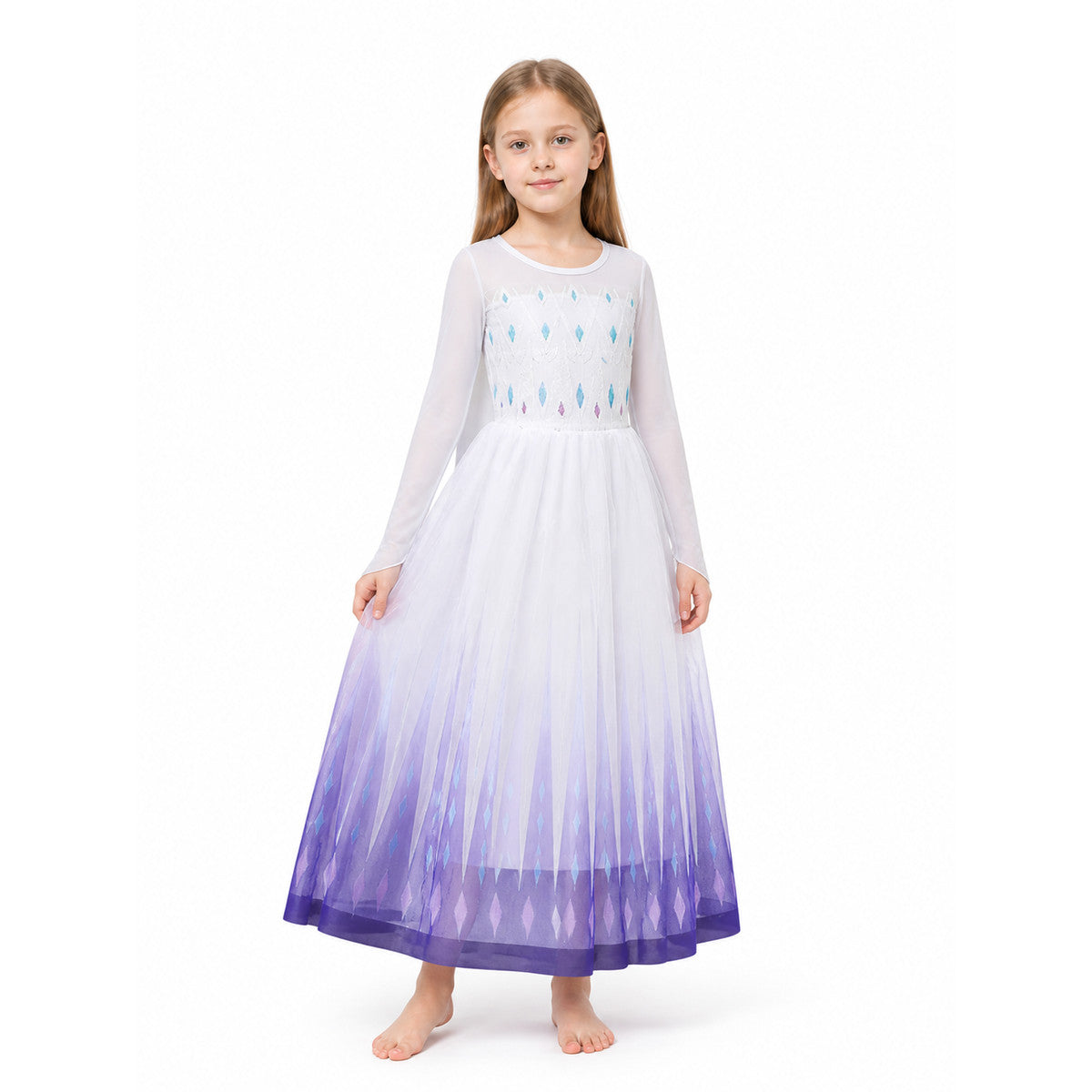 Long Elsa Dress with Mesh for Halloween Costume Dresses detail