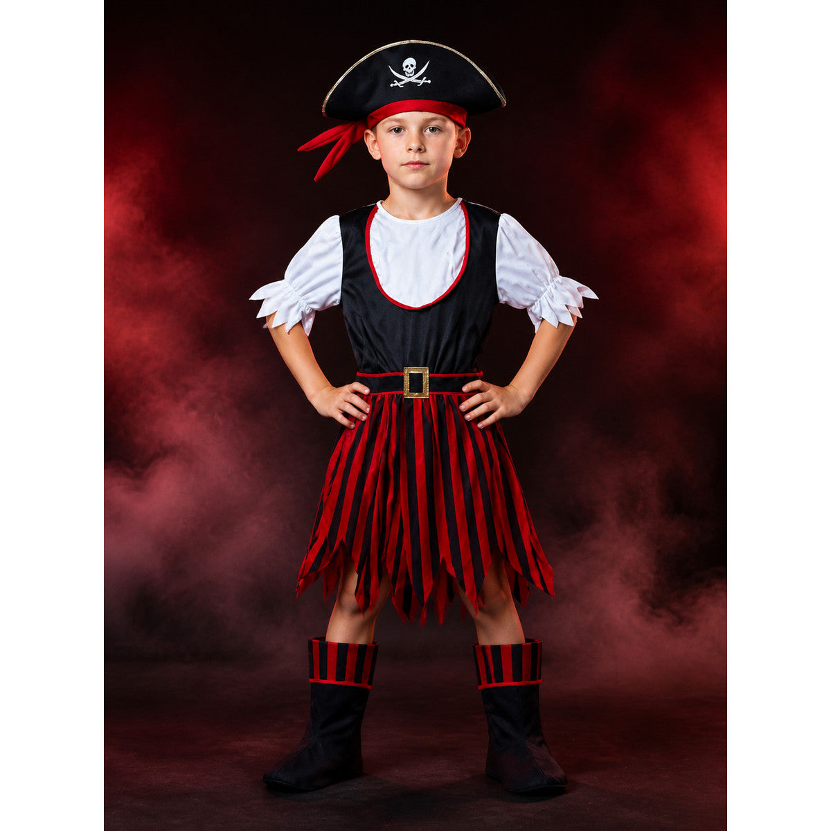 Boys Pirate Halloween Costume Set with Tricorn Hat, Headscarf & Boot Covers main product view