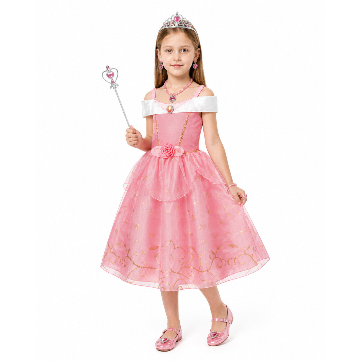 Pink Princess Costume with Crown and Magic Wand Costume Headwear detail