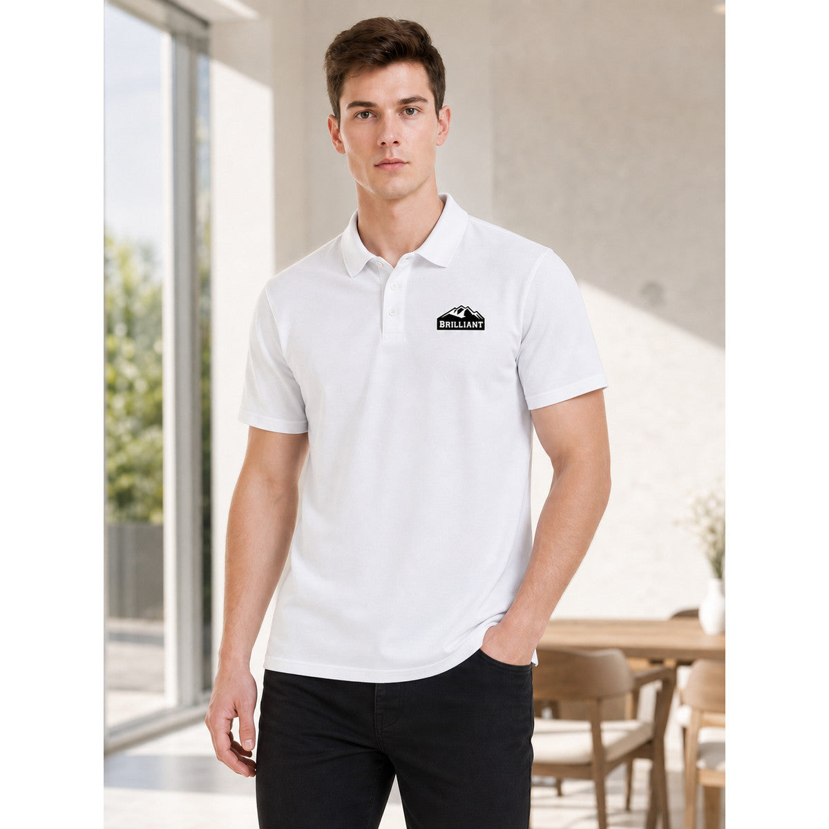 White Short-Sleeve Polo Shirt for Everyday Wear lifestyle view