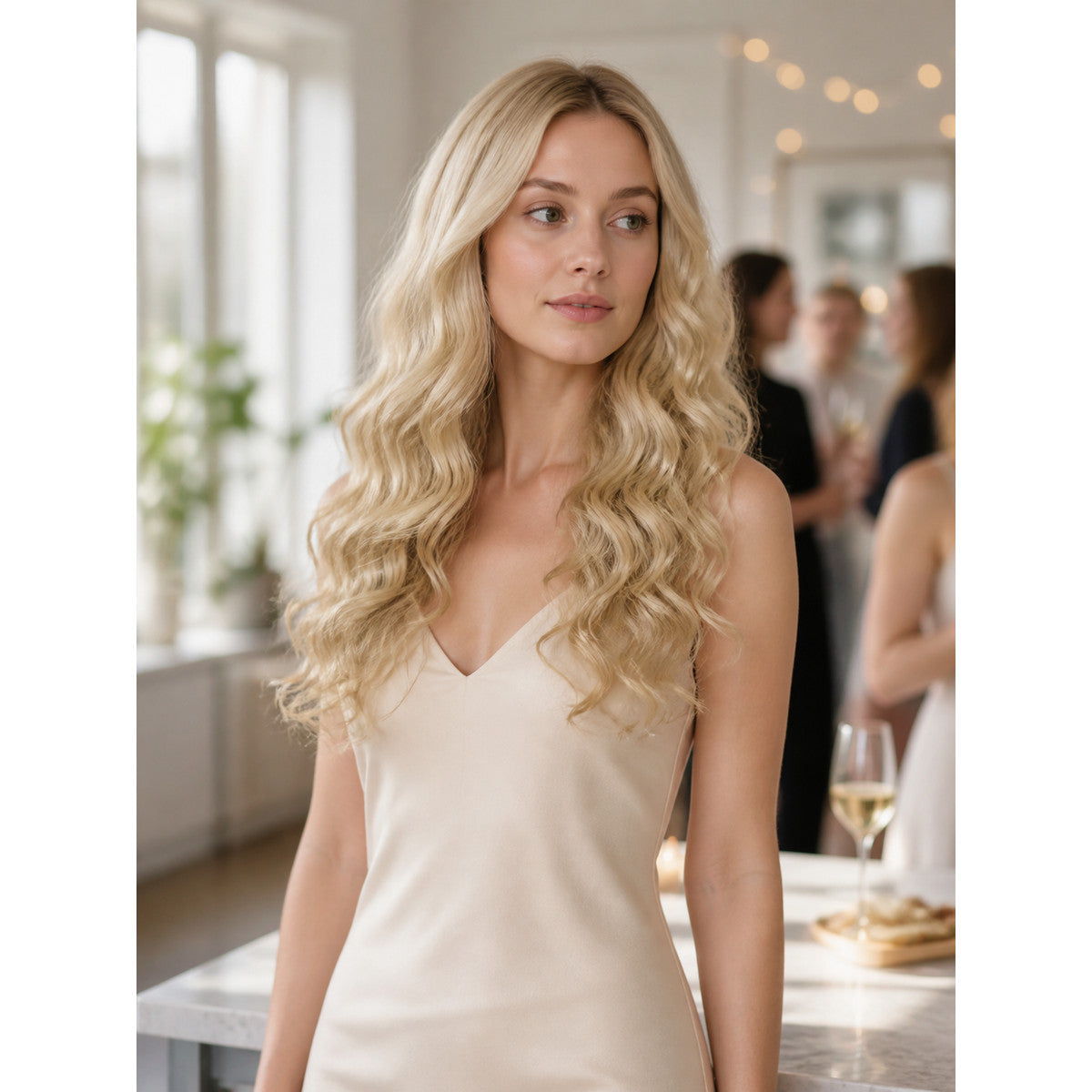 Light Golden Wavy Carnival Wig for Halloween lifestyle view