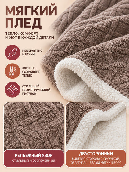 Reversible Taupe Coral Fleece Blanket with Texture
