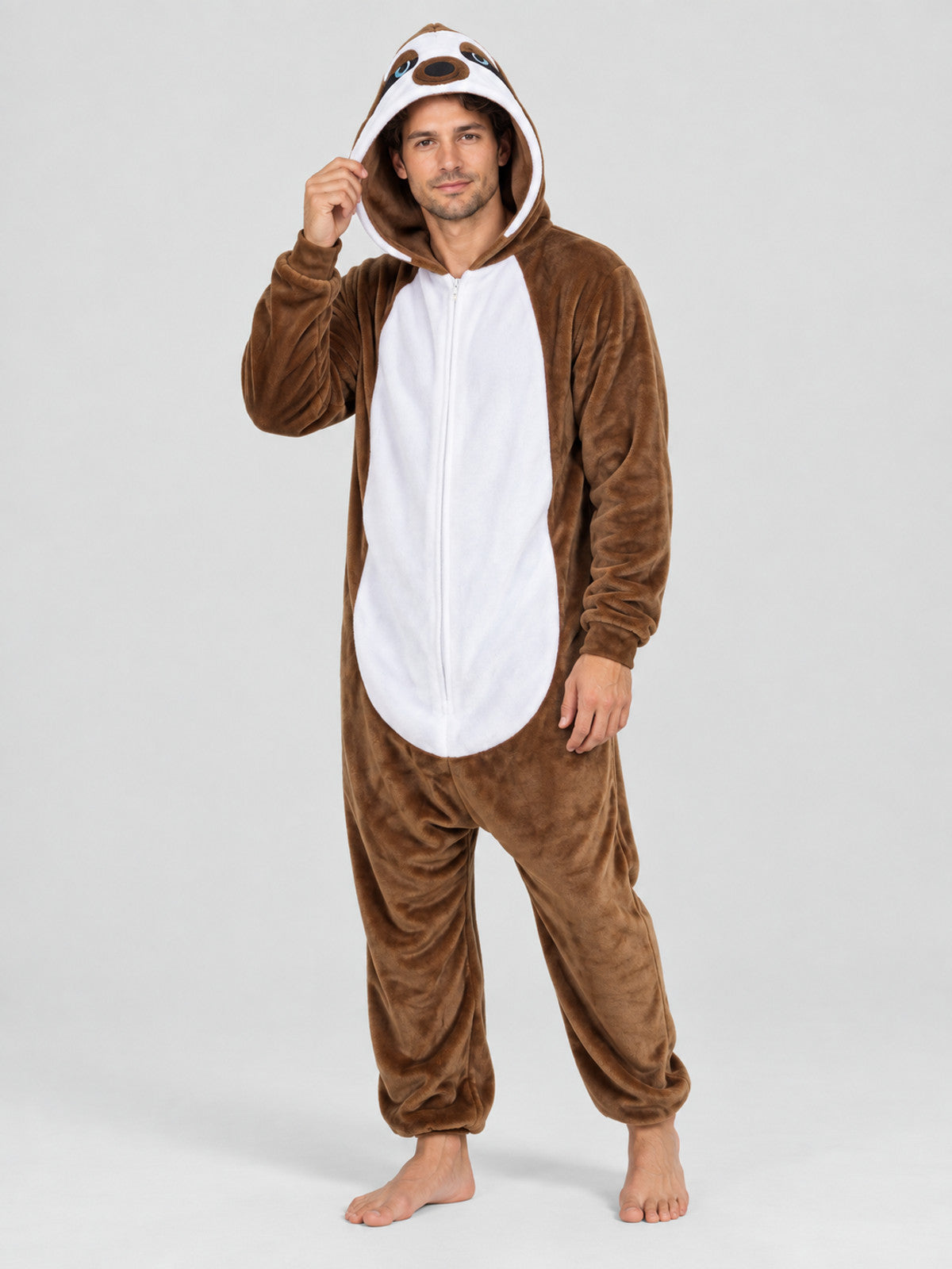 Kigurumi pajama with hood and voluminous ears, brown