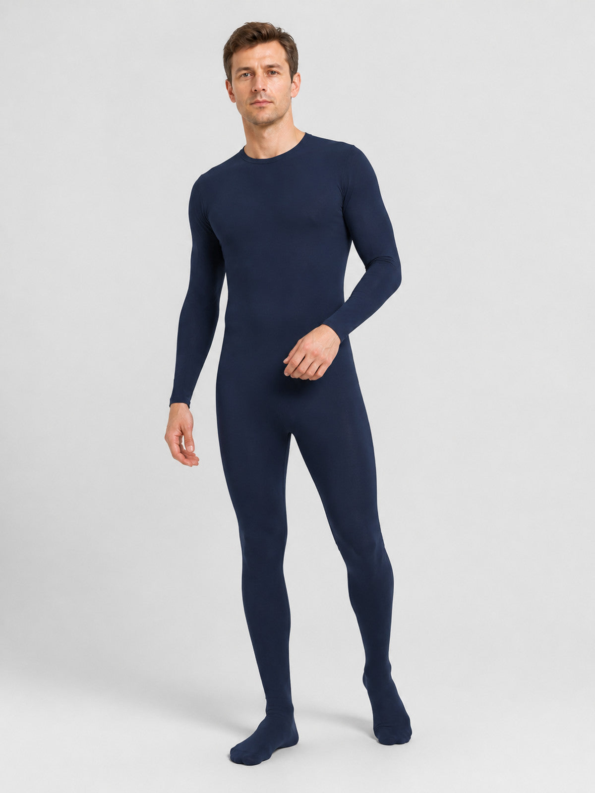 Dark Navy Blue Skin-Tight Zentai Jumpsuit with Feet product detail