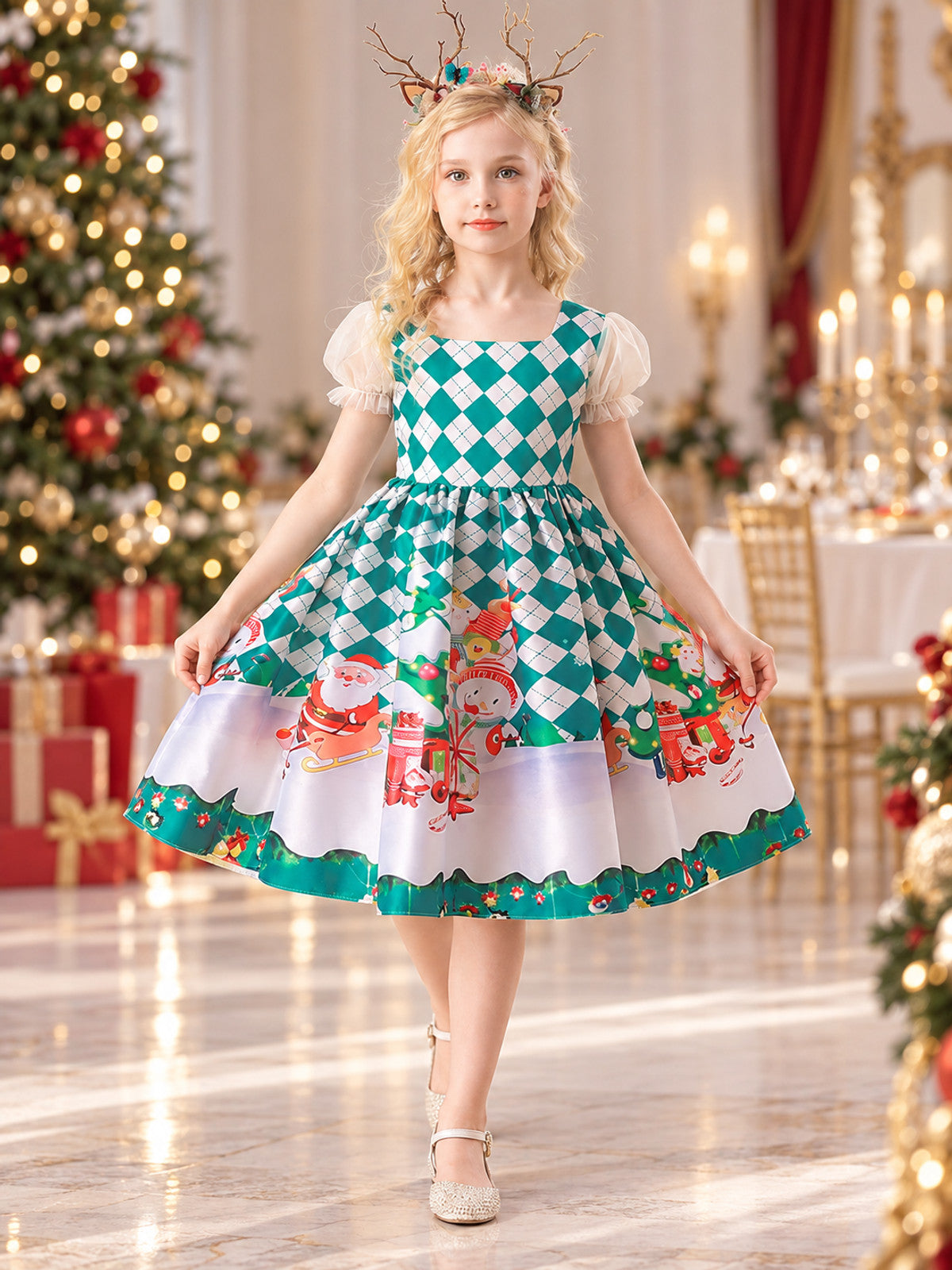 Kids' Holiday Dress with Christmas Print