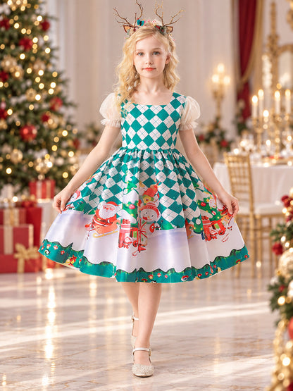 Kids' Holiday Dress with Christmas Print