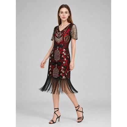 Flapper-Style Dress with Sequins and Fringe