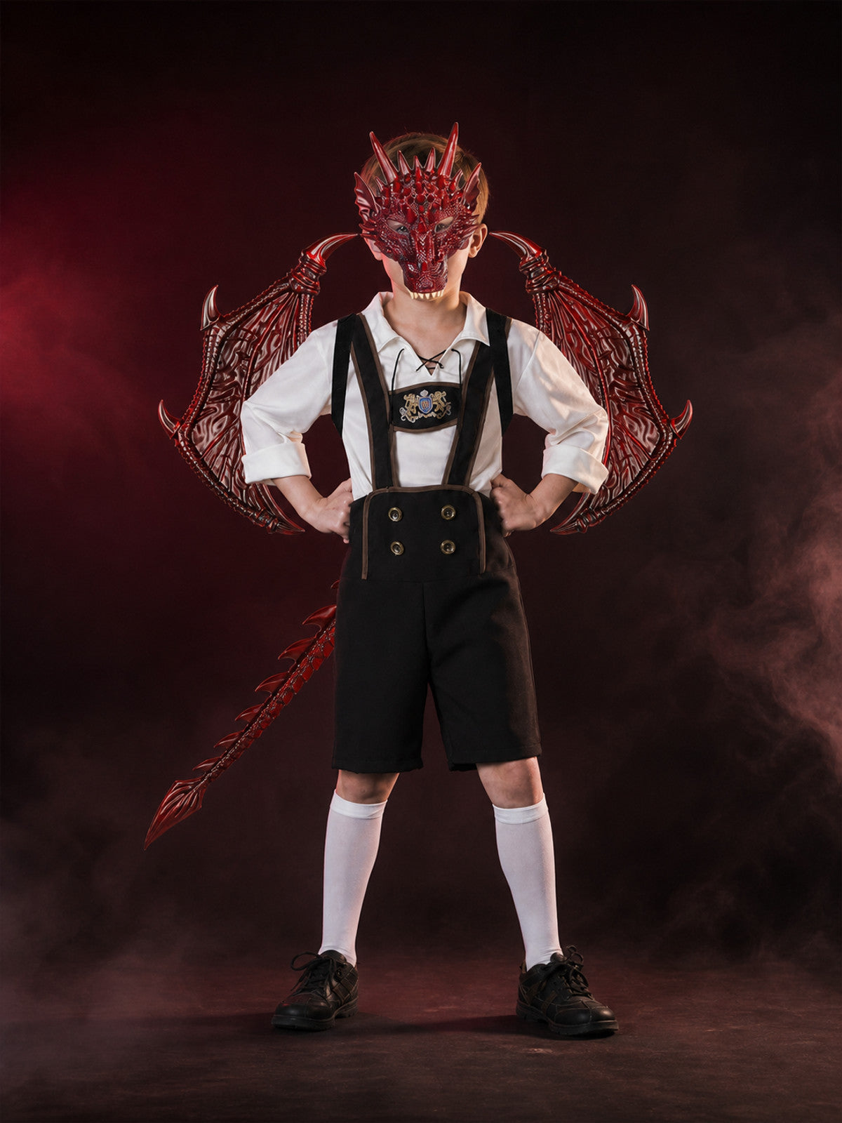 Kids Red Dragon Halloween Costume Set with Mask, Wings and Tail main product view