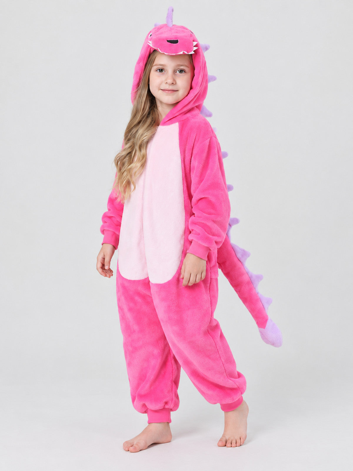 Bright Pink Hooded Kigurumi Pajama with Spikes, One-Piece