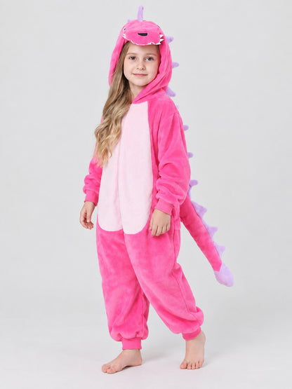 Bright Pink Hooded Kigurumi Pajama with Spikes, One-Piece