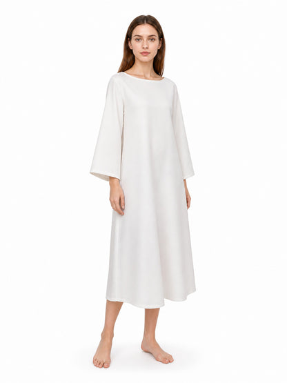 White Loose-Fit Dress with Flared Sleeves