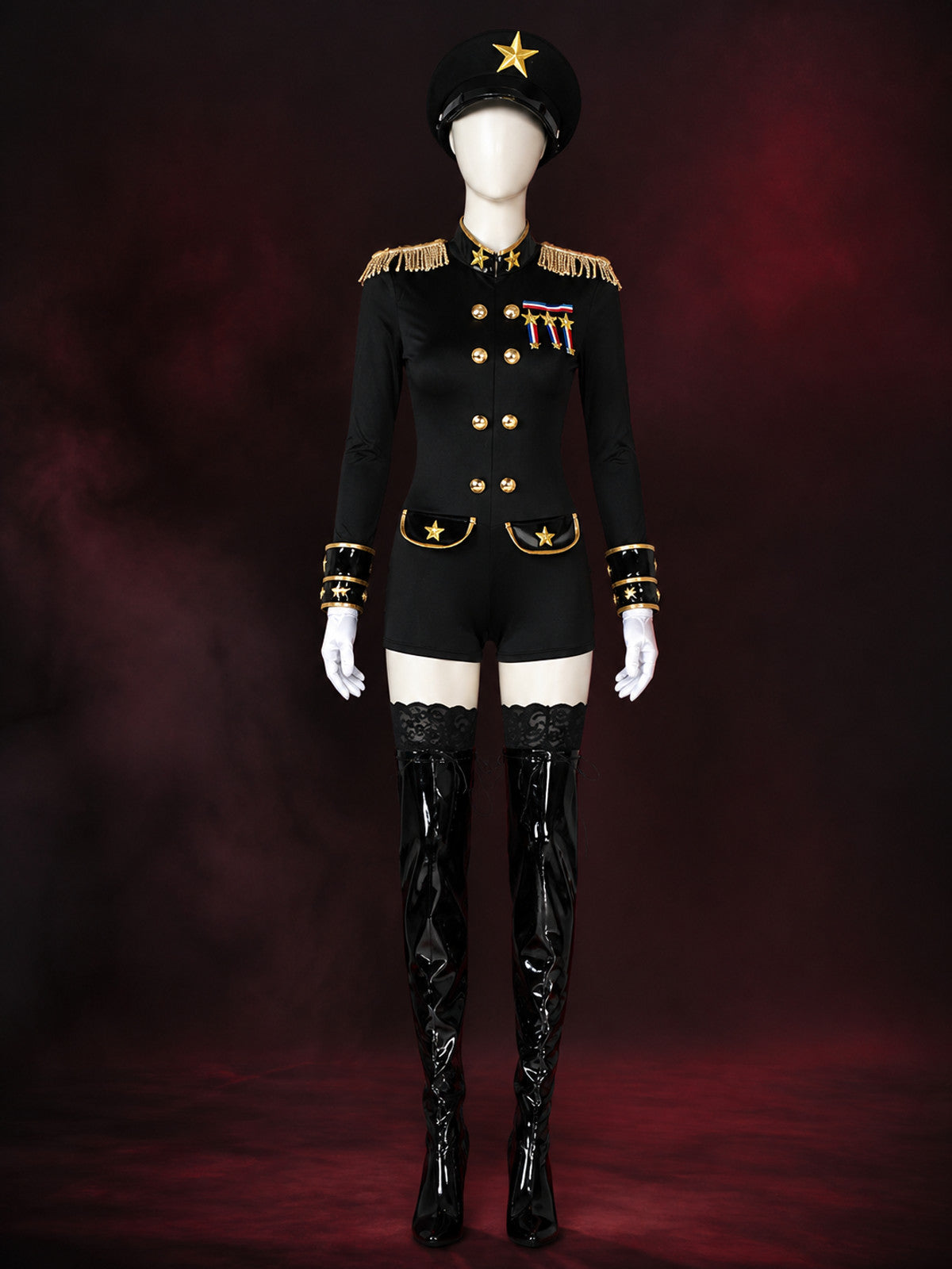 Women's Sexy Police Officer Costume Set with Hat and Gloves, Halloween Cosplay